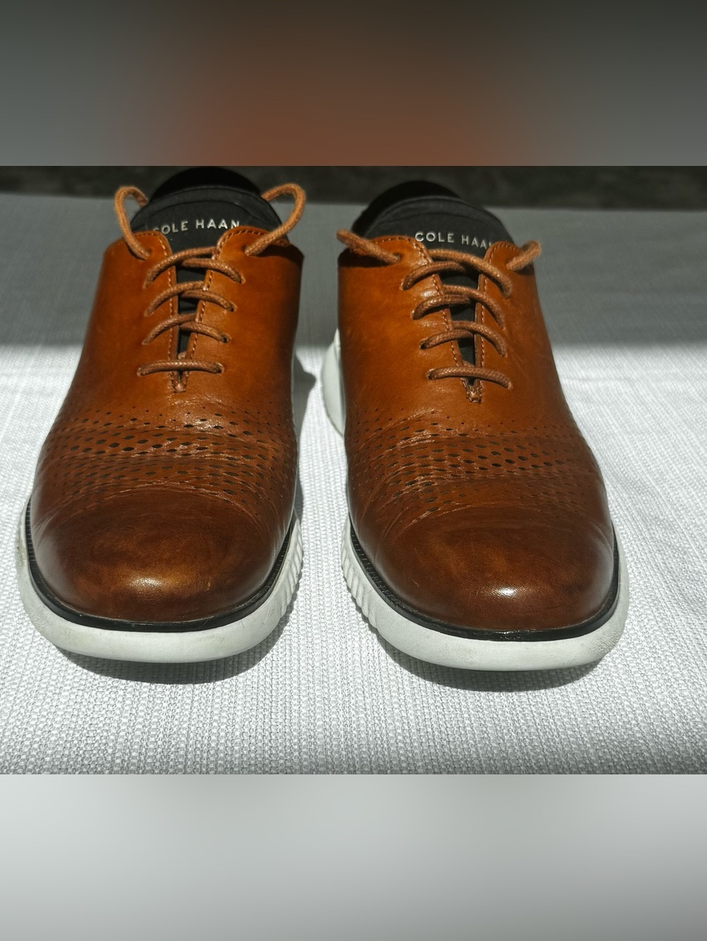 Cole Haan Men’s Tan/Brown Leather Perforated Lace-Up Oxfords